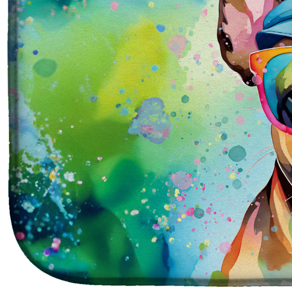 Boston Terrier Hippie Dawg Dish Drying Mat Absorbent Dish Drying Mat Pad for Kitchen Counter Dish Drainer Mat for Countertop, 14 x 21", Multicolor