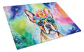 Boston Terrier Hippie Dawg Cutting Board Tempered Glass Kitchen Cutting Surface, Heat Resistant Chopping, Non-Slip Feet, Food Prep & Serving
