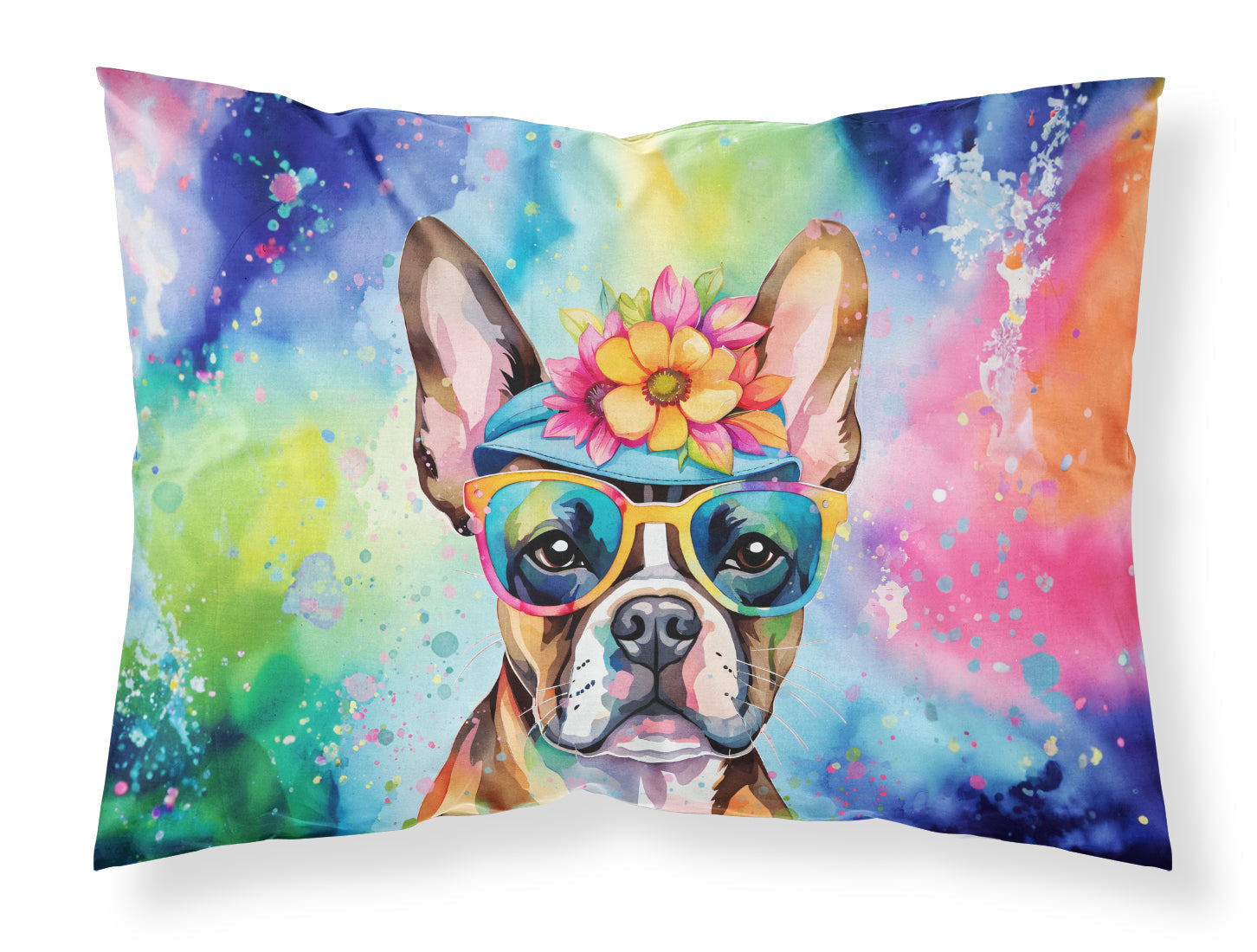 Boston Terrier Hippie Dawg Standard Pillowcase Lightweight Super Soft Easy Care Decorative Artwork Pillowcase, Standard