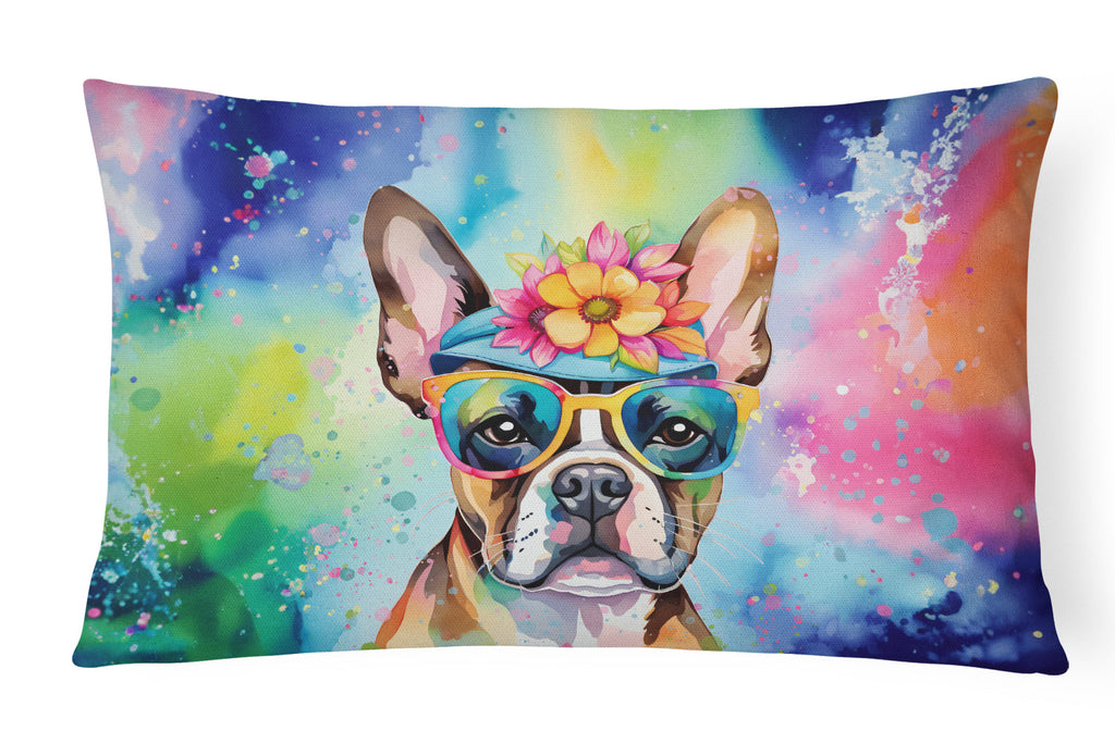 Boston Terrier Hippie Dawg Decorative Throw Pillow 12x16 Indoor Outdoor Accent Cushion, Fabric Cover with Insert for Sofa, Bed, Porch & Living Room