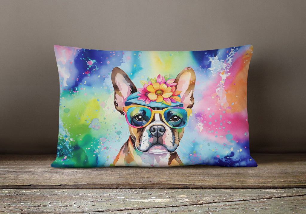 Boston Terrier Hippie Dawg Decorative Throw Pillow 12x16 Indoor Outdoor Accent Cushion, Fabric Cover with Insert for Sofa, Bed, Porch & Living Room
