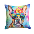 Boston Terrier Hippie Dawg Decorative Throw Pillow 18x18 Indoor Outdoor Accent Cushion, Fabric Cover with Insert for Sofa, Bed, Porch & Living Room