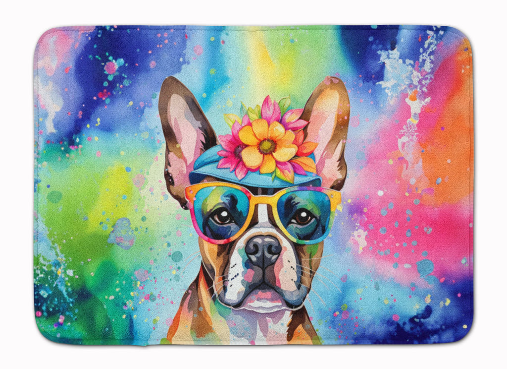 Boston Terrier Hippie Dawg Memory Foam Kitchen Mat Machine Washable Anti-Fatigue Cushion Comfort Bath or Kitchen Rug