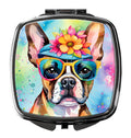 Boston Terrier Hippie Dawg Compact Mirror Decorative Travel Makeup Mirror for Women Girls Gifts Pocket Makeup Mirror Folding Handheld