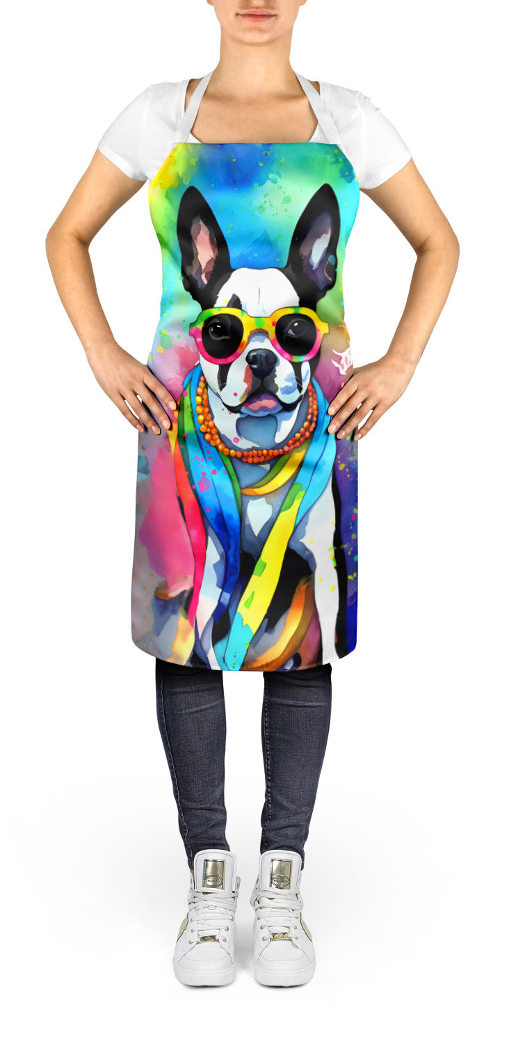 Boston Terrier Hippie Dawg Apron Cooking Kitchen Server Baking Crafts Gardening for Adult Women Men, Unisex, Large, Multicolor