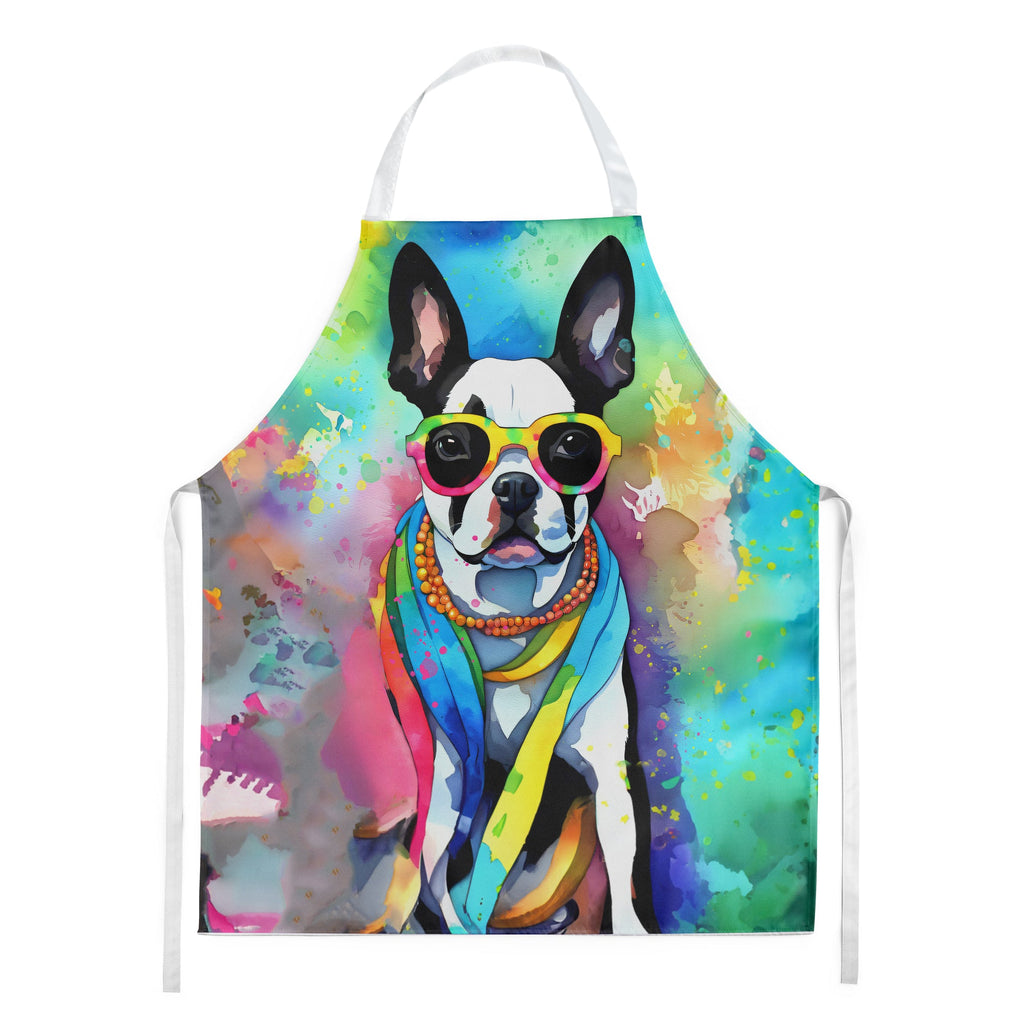 Boston Terrier Hippie Dawg Apron Cooking Kitchen Server Baking Crafts Gardening for Adult Women Men, Unisex, Large, Multicolor