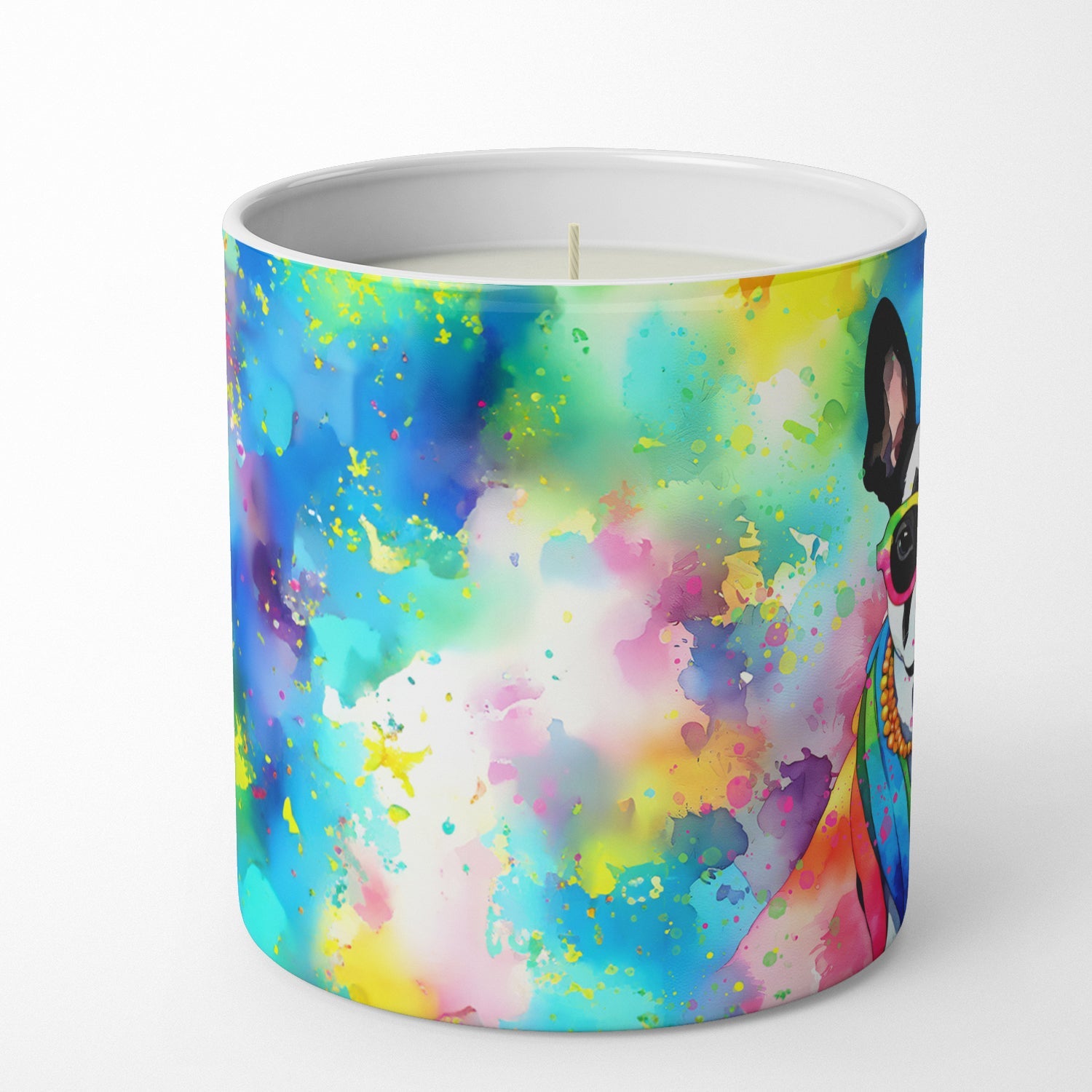 Boston Terrier Hippie Dawg Decorative Soy Candle Nature Soy Wax Essential Oil Home Decor Ideal for Bedroom Kitchen Bath Office Gift, 10 oz