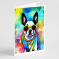 Boston Terrier Hippie Dawg Greeting Cards Pack of 8 Blank Cards with Envelopes Whimsical A7 Size 5x7