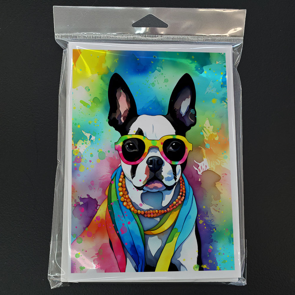 Boston Terrier Hippie Dawg Greeting Cards Pack of 8 Blank Cards with Envelopes Whimsical A7 Size 5x7