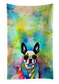 Boston Terrier Hippie Dawg Kitchen Towel Velour Plush Front and Cotton Loop Back Machine Washable