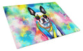 Boston Terrier Hippie Dawg Cutting Board Tempered Glass Kitchen Cutting Surface, Heat Resistant Chopping, Non-Slip Feet, Food Prep & Serving