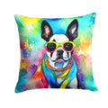 Boston Terrier Hippie Dawg Decorative Throw Pillow 14x14 Indoor Outdoor Accent Cushion, Fabric Cover with Insert for Sofa, Bed, Porch & Living Room