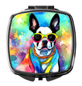 Boston Terrier Hippie Dawg Compact Mirror Decorative Travel Makeup Mirror for Women Girls Gifts Pocket Makeup Mirror Folding Handheld