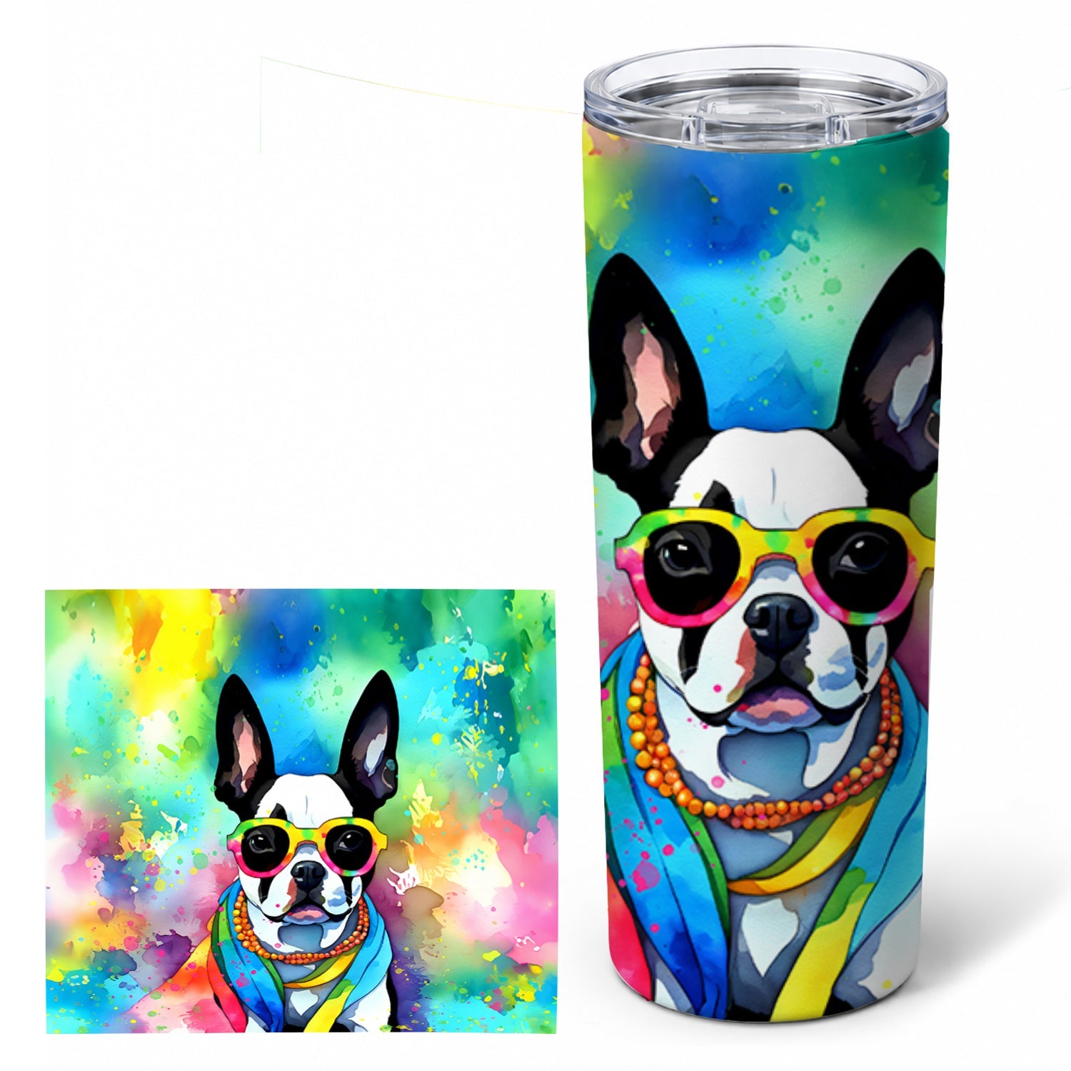 Boston Terrier Hippie Dawg Stainless Steel Skinny Tumbler 20 oz Vacuum Double Walled Reusable Insulated Travel Cup