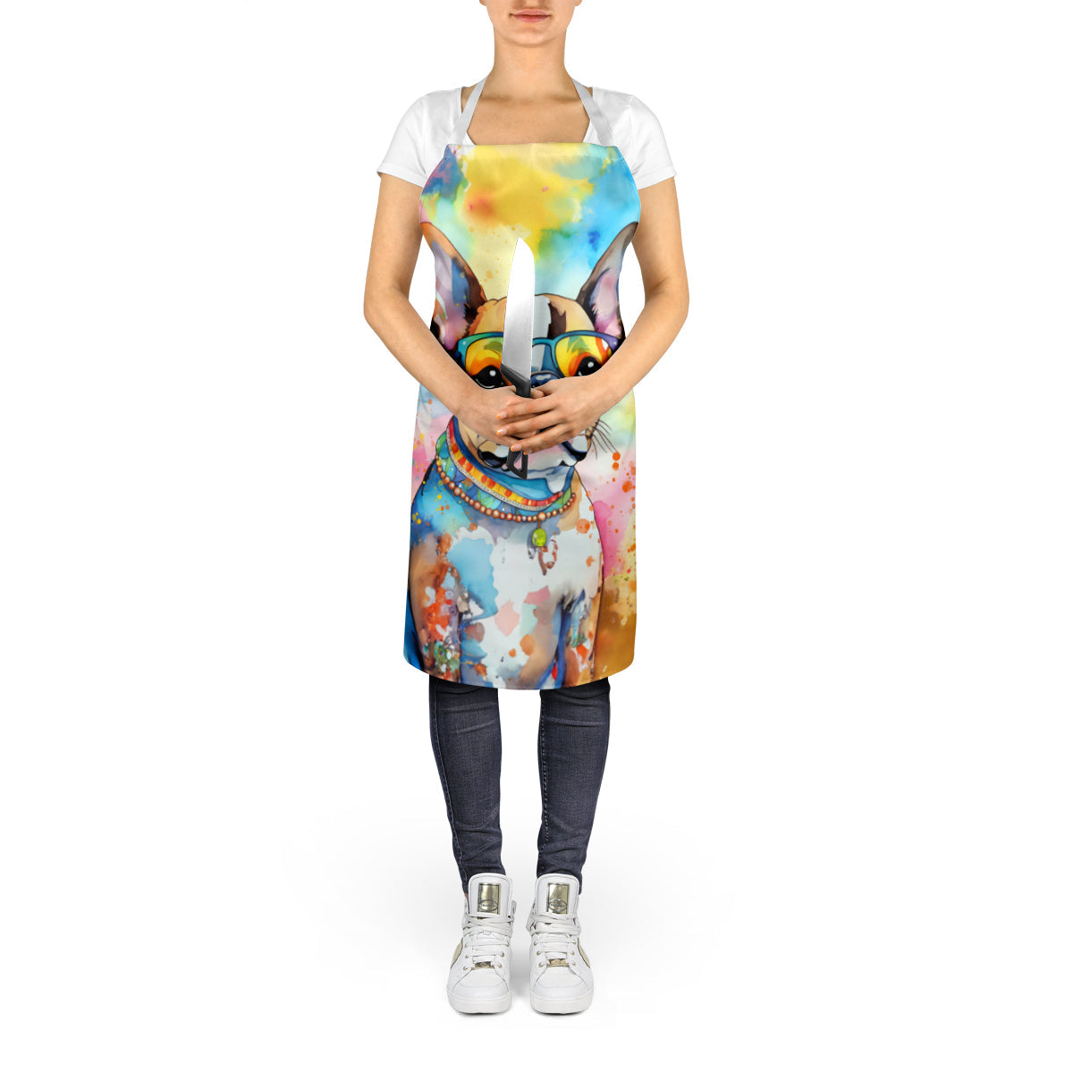 Boston Terrier Hippie Dawg Apron Cooking Kitchen Server Baking Crafts Gardening for Adult Women Men, Unisex, Large, Multicolor