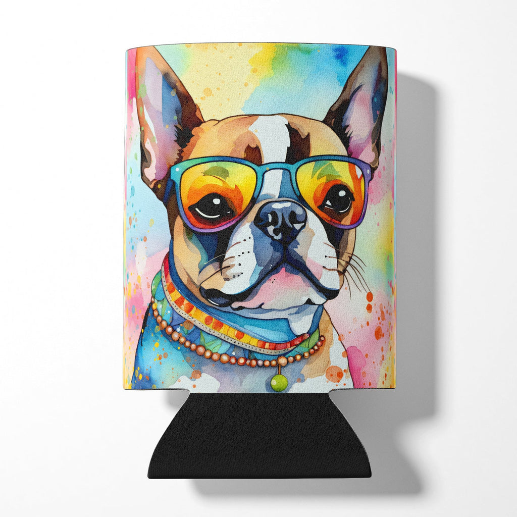 Boston Terrier Hippie Dawg Can or Bottle Hugger Cooler Sleeve for Standard 12 oz Cans, Insulated Foam Beer & Soda Can Hugger Reusable