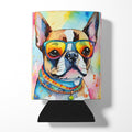 Boston Terrier Hippie Dawg Can or Bottle Hugger Cooler Sleeve for Standard 12 oz Cans, Insulated Foam Beer & Soda Can Hugger Reusable