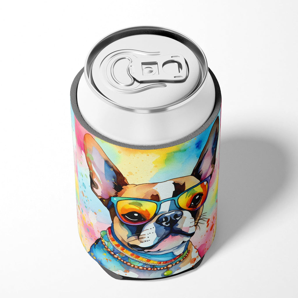 Boston Terrier Hippie Dawg Can or Bottle Hugger Cooler Sleeve for Standard 12 oz Cans, Insulated Foam Beer & Soda Can Hugger Reusable