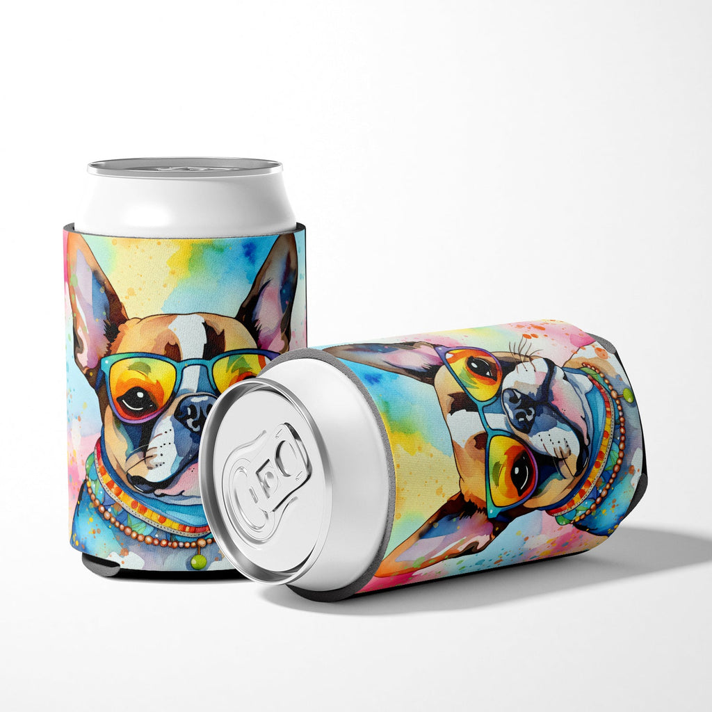 Boston Terrier Hippie Dawg Can or Bottle Hugger Cooler Sleeve for Standard 12 oz Cans, Insulated Foam Beer & Soda Can Hugger Reusable