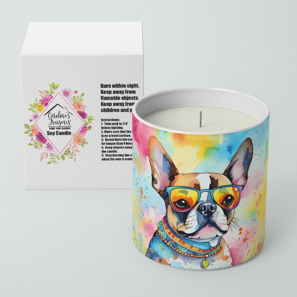 Boston Terrier Hippie Dawg Decorative Soy Candle Nature Soy Wax Essential Oil Home Decor Ideal for Bedroom Kitchen Bath Office Gift, 10 oz