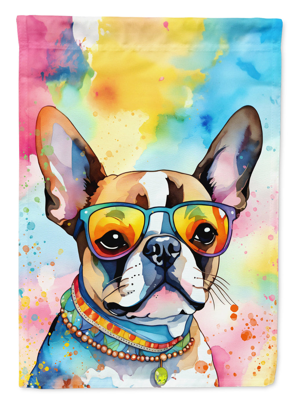 Boston Terrier Hippie Dawg House Flag 28x40 Porch Sleeve Pole Decorative Outside Yard Banner Artwork Wall Hanging, Polyester