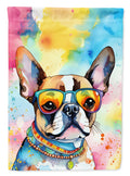 Boston Terrier Hippie Dawg House Flag 28x40 Porch Sleeve Pole Decorative Outside Yard Banner Artwork Wall Hanging, Polyester