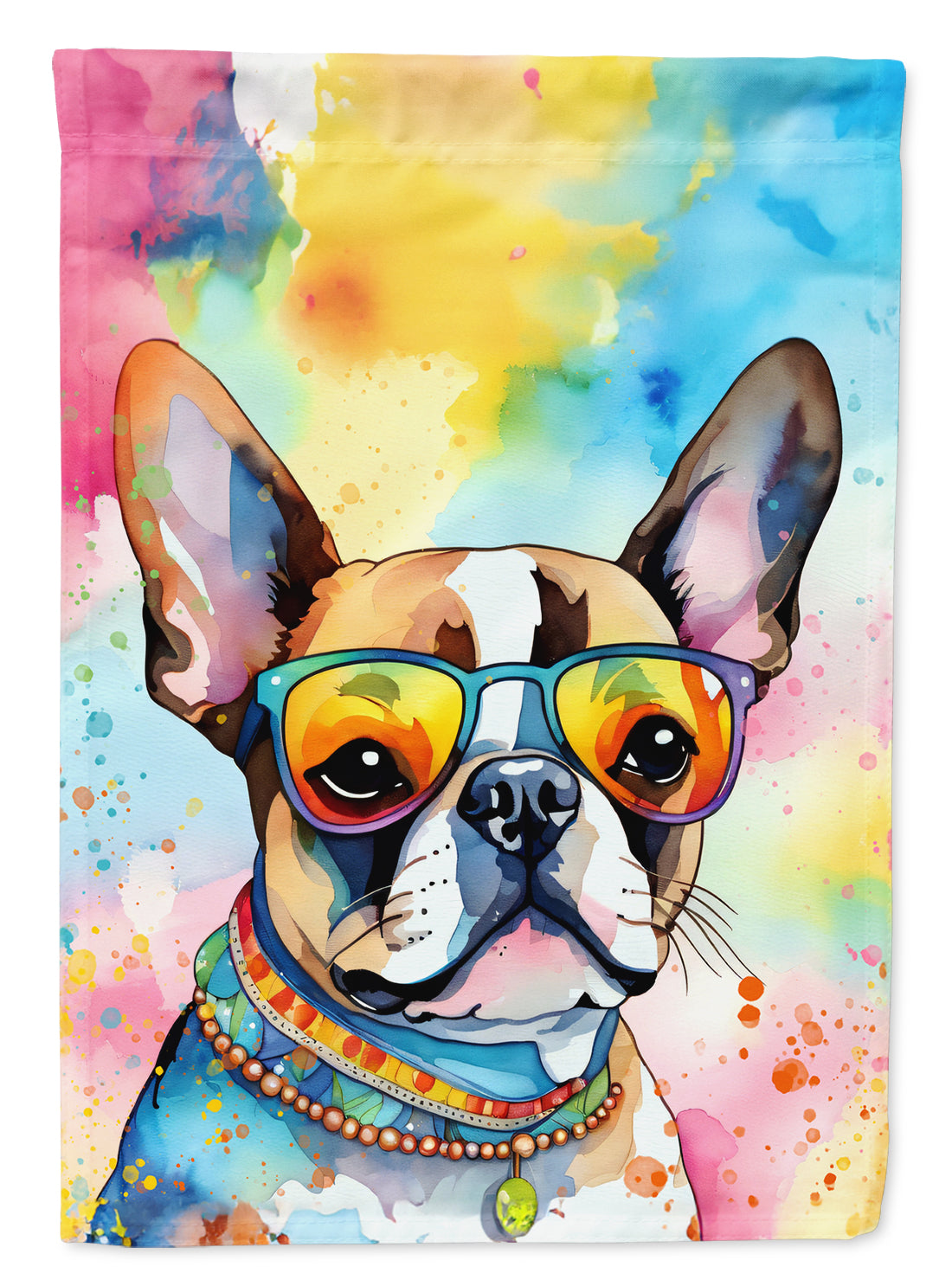 Boston Terrier Hippie Dawg House Flag 28x40 Porch Sleeve Pole Decorative Outside Yard Banner Artwork Wall Hanging, Polyester