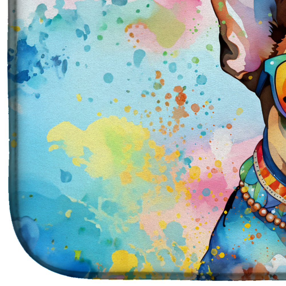 Boston Terrier Hippie Dawg Dish Drying Mat Absorbent Dish Drying Mat Pad for Kitchen Counter Dish Drainer Mat for Countertop, 14 x 21", Multicolor