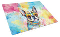 Boston Terrier Hippie Dawg Cutting Board Tempered Glass Kitchen Cutting Surface, Heat Resistant Chopping, Non-Slip Feet, Food Prep & Serving