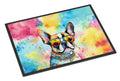 Boston Terrier Hippie Dawg Doormat Indoor Outdoor 18H X 27W Front Door Mat Rugs for Entryway, Non Slip Washable