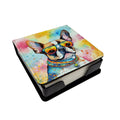 Boston Terrier Hippie Dawg PU Leather Note Paper Holder with Artist-Designed Cover, Desk Accessory, Office Gift