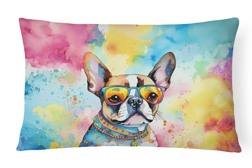 Boston Terrier Hippie Dawg Decorative Throw Pillow 12x16 Indoor Outdoor Accent Cushion, Fabric Cover with Insert for Sofa, Bed, Porch & Living Room
