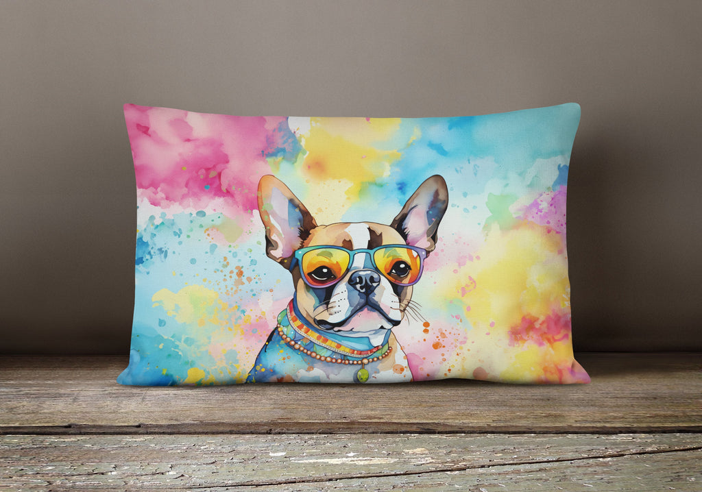 Boston Terrier Hippie Dawg Decorative Throw Pillow 12x16 Indoor Outdoor Accent Cushion, Fabric Cover with Insert for Sofa, Bed, Porch & Living Room