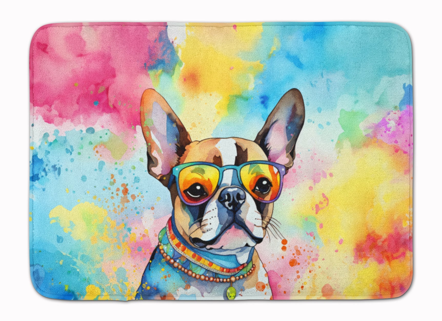 Boston Terrier Hippie Dawg Memory Foam Kitchen Mat Machine Washable Anti-Fatigue Cushion Comfort Bath or Kitchen Rug