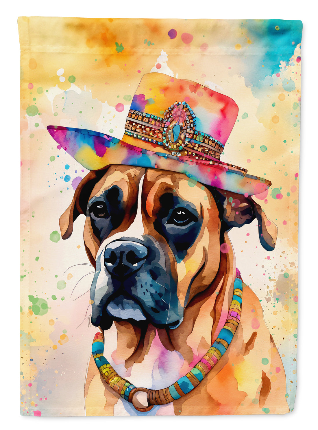 Boxer Hippie Dawg House Flag 28x40 Porch Sleeve Pole Decorative Outside Yard Banner Artwork Wall Hanging, Polyester