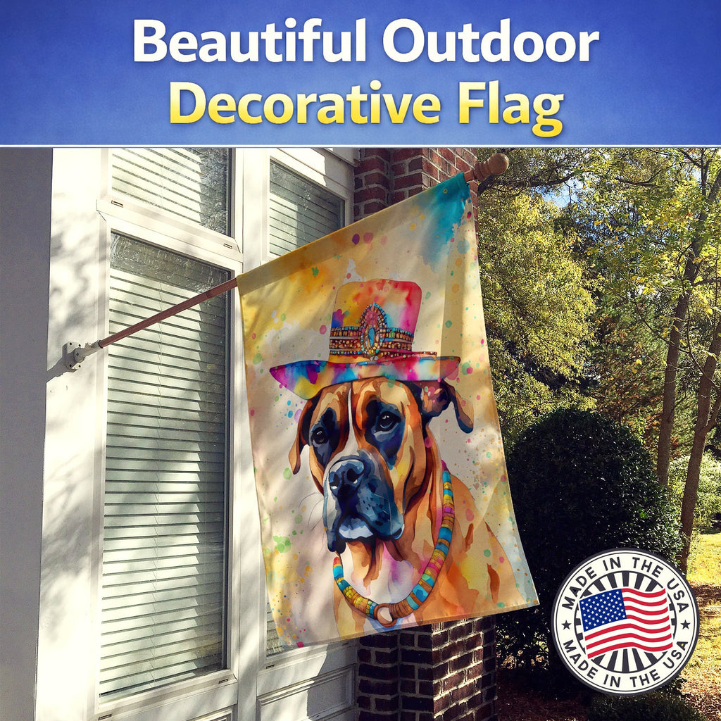 Boxer Hippie Dawg House Flag 28x40 Porch Sleeve Pole Decorative Outside Yard Banner Artwork Wall Hanging, Polyester