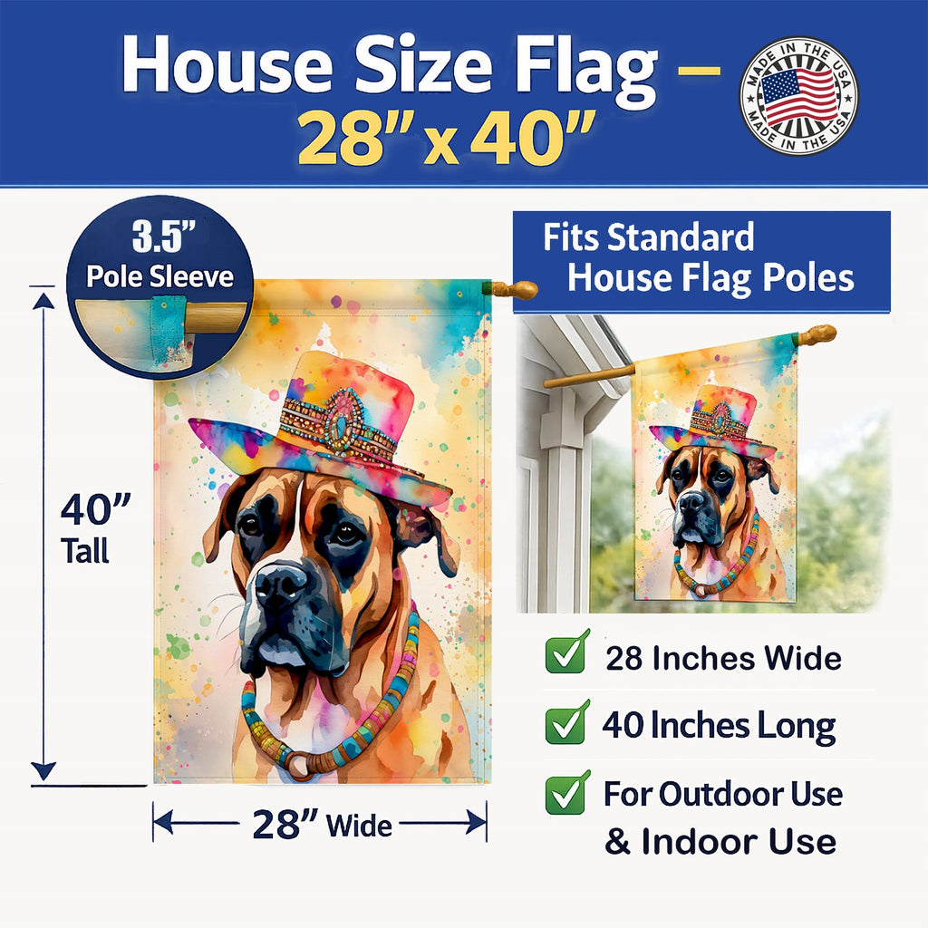 Boxer Hippie Dawg House Flag 28x40 Porch Sleeve Pole Decorative Outside Yard Banner Artwork Wall Hanging, Polyester