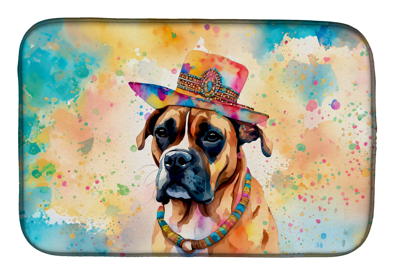 Boxer Hippie Dawg Dish Drying Mat Absorbent Dish Drying Mat Pad for Kitchen Counter Dish Drainer Mat for Countertop, 14 x 21", Multicolor