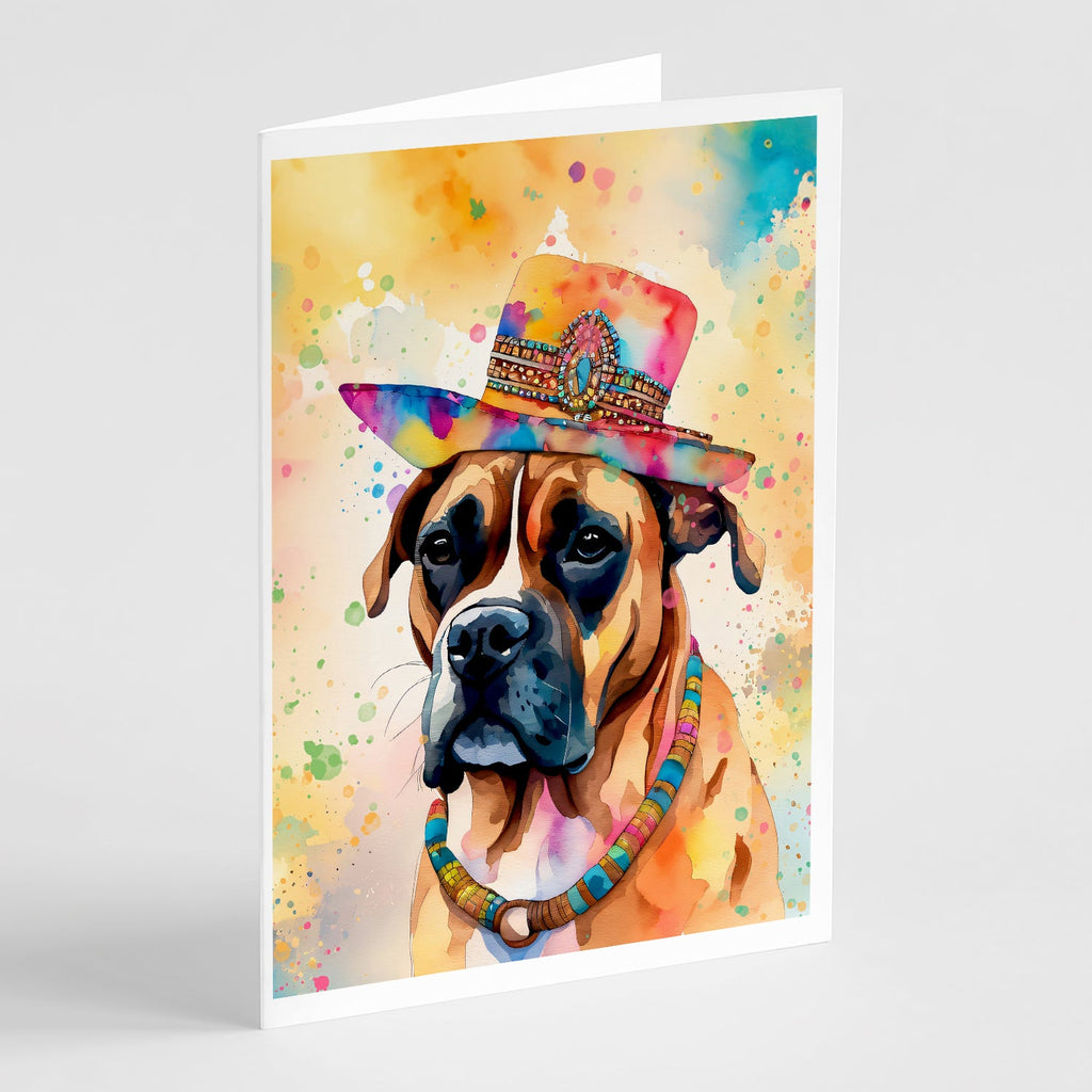 Boxer Hippie Dawg Greeting Cards Pack of 8 Blank Cards with Envelopes Whimsical A7 Size 5x7