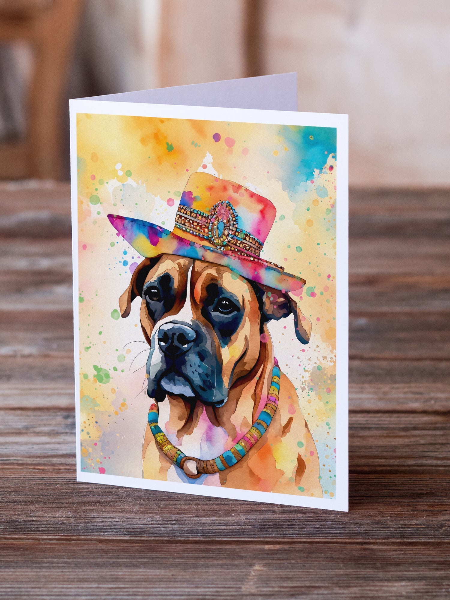 Boxer Hippie Dawg Greeting Cards Pack of 8 Blank Cards with Envelopes Whimsical A7 Size 5x7
