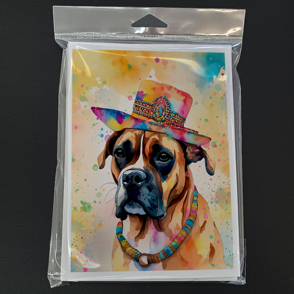 Boxer Hippie Dawg Greeting Cards Pack of 8 Blank Cards with Envelopes Whimsical A7 Size 5x7