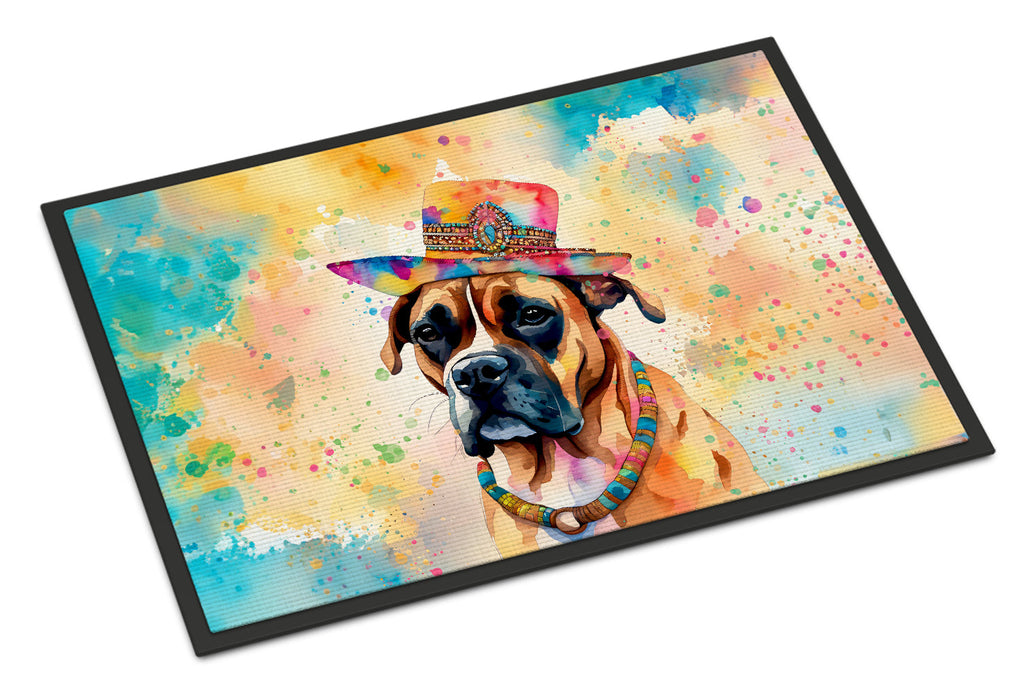 Boxer Hippie Dawg Doormat Indoor Outdoor 24H X 36W Front Door Mat Rugs for Entryway, Non Slip Washable Low Pile,