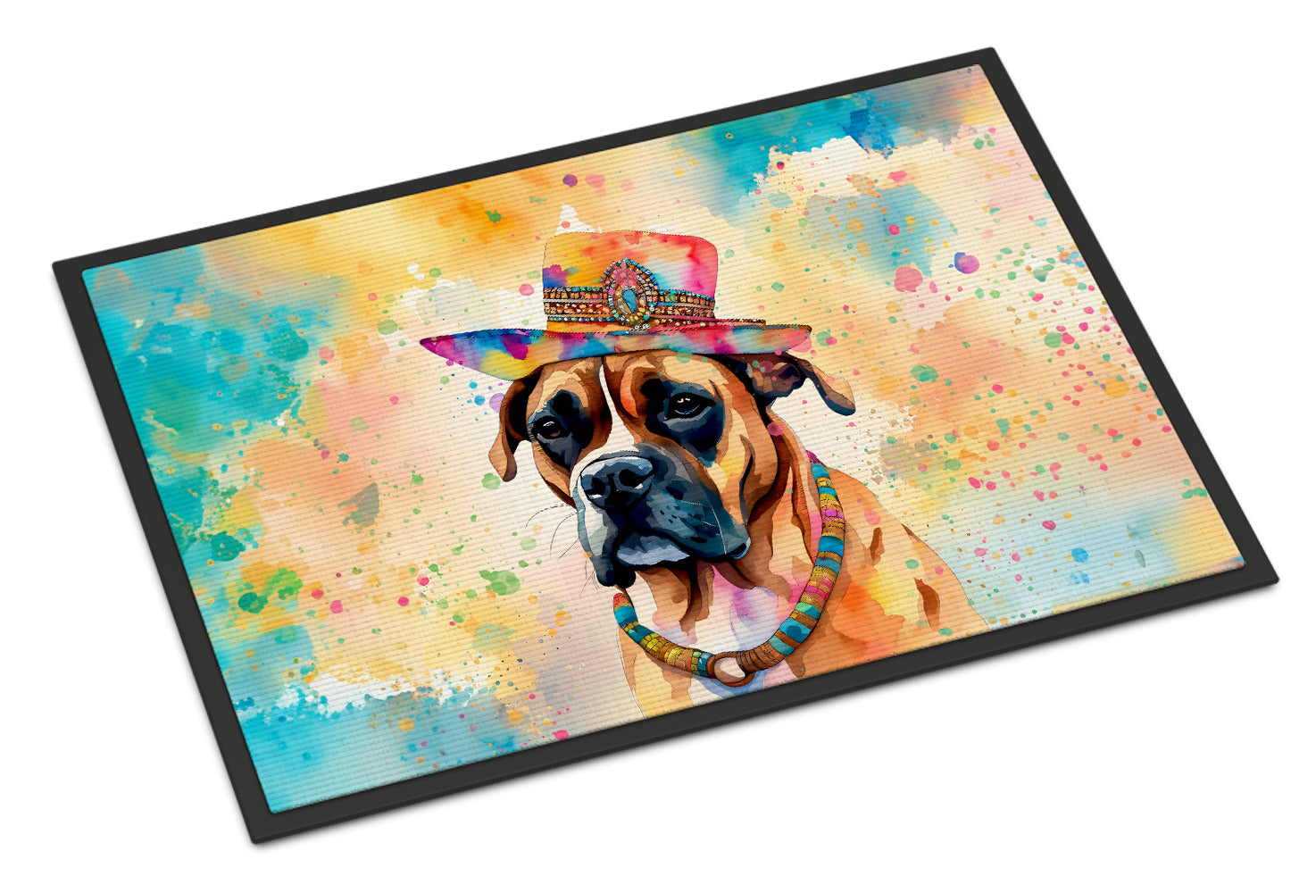 Boxer Hippie Dawg Doormat Indoor Outdoor 24H X 36W Front Door Mat Rugs for Entryway, Non Slip Washable Low Pile,