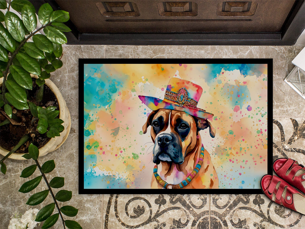 Boxer Hippie Dawg Doormat Indoor Outdoor 24H X 36W Front Door Mat Rugs for Entryway, Non Slip Washable Low Pile,