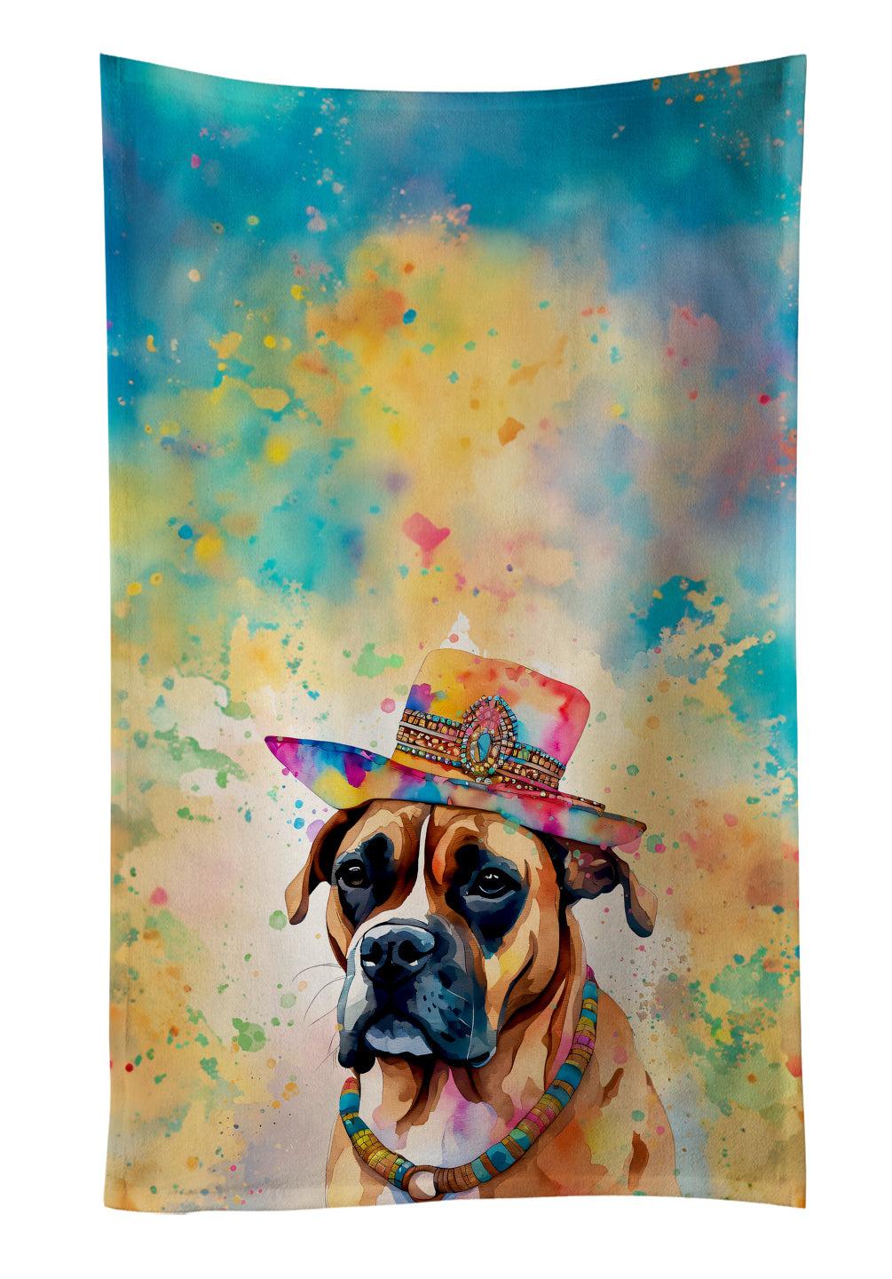 Boxer Hippie Dawg Kitchen Towel Velour Plush Front and Cotton Loop Back Machine Washable