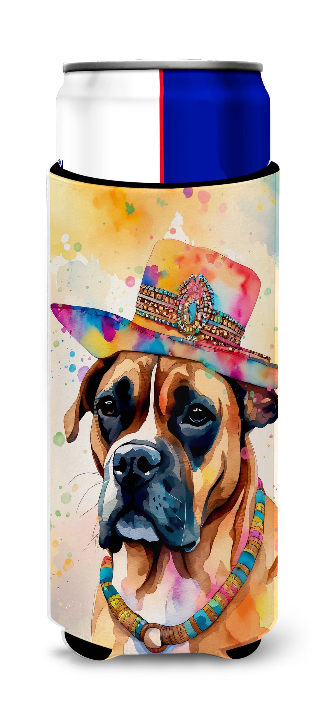 Boxer Hippie Dawg Slim Can Hugger , Insulated Foam Hugger for 12 oz Slim Cans, Beer Bottles & Water Bottles, Printed in USA