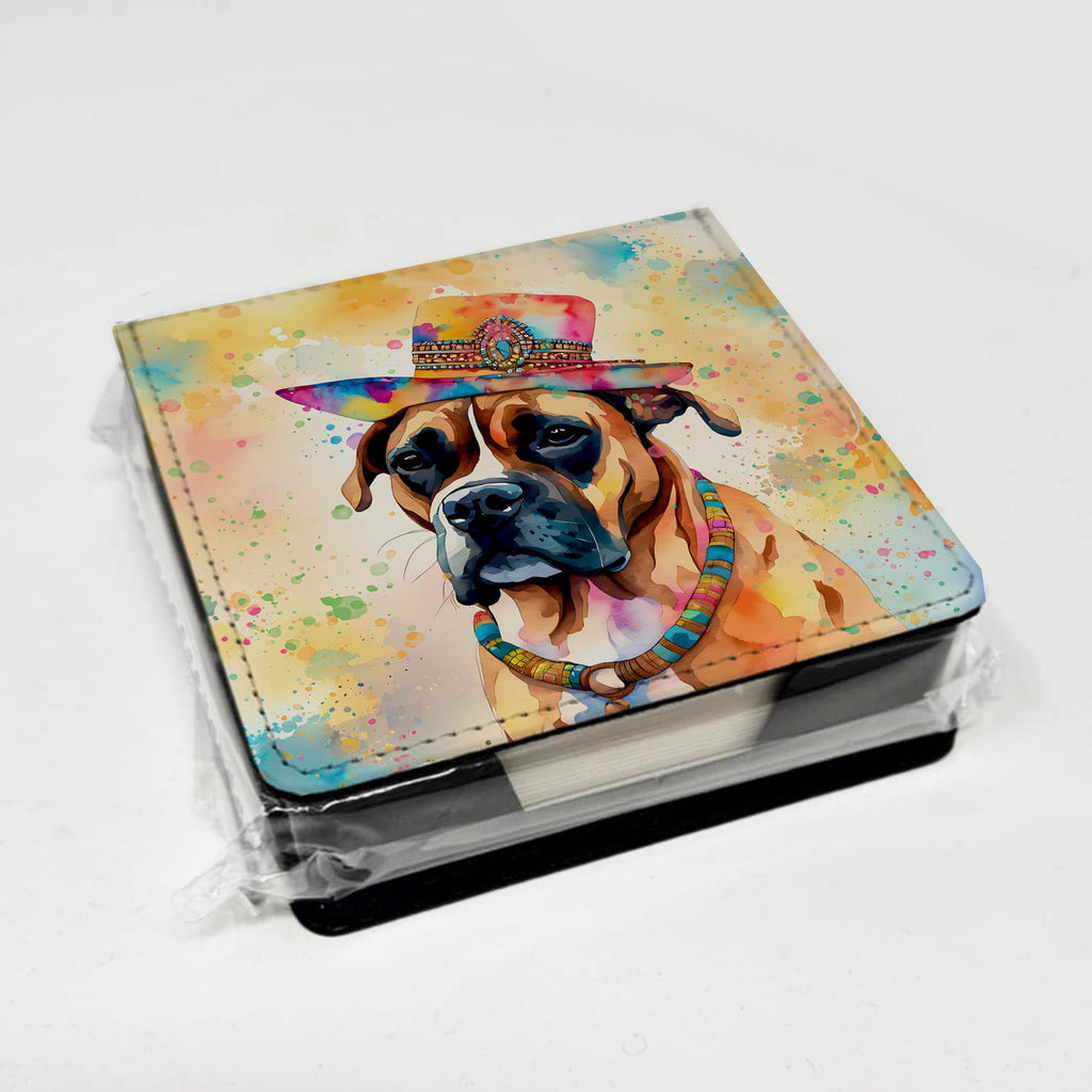 Boxer Hippie Dawg PU Leather Note Paper Holder with Artist-Designed Cover, Desk Accessory, Office Gift