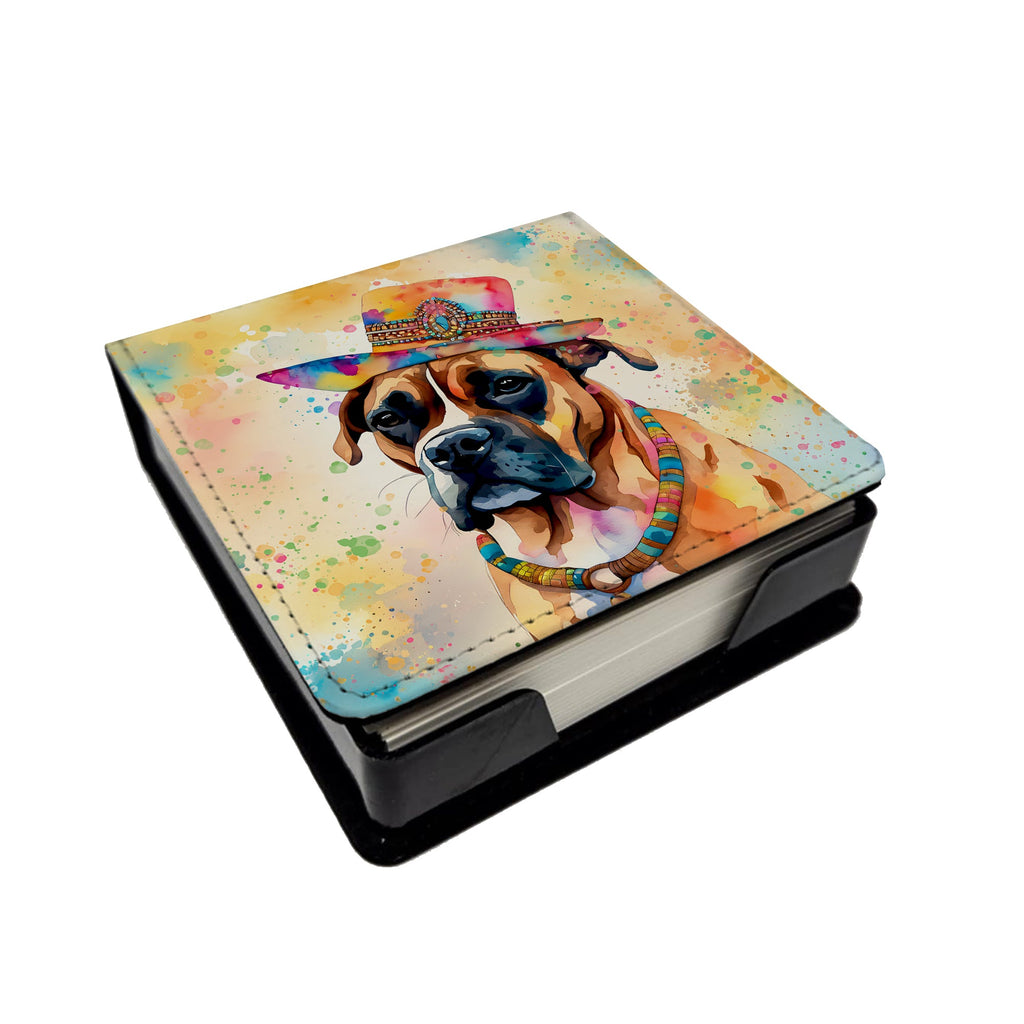 Boxer Hippie Dawg PU Leather Note Paper Holder with Artist-Designed Cover, Desk Accessory, Office Gift