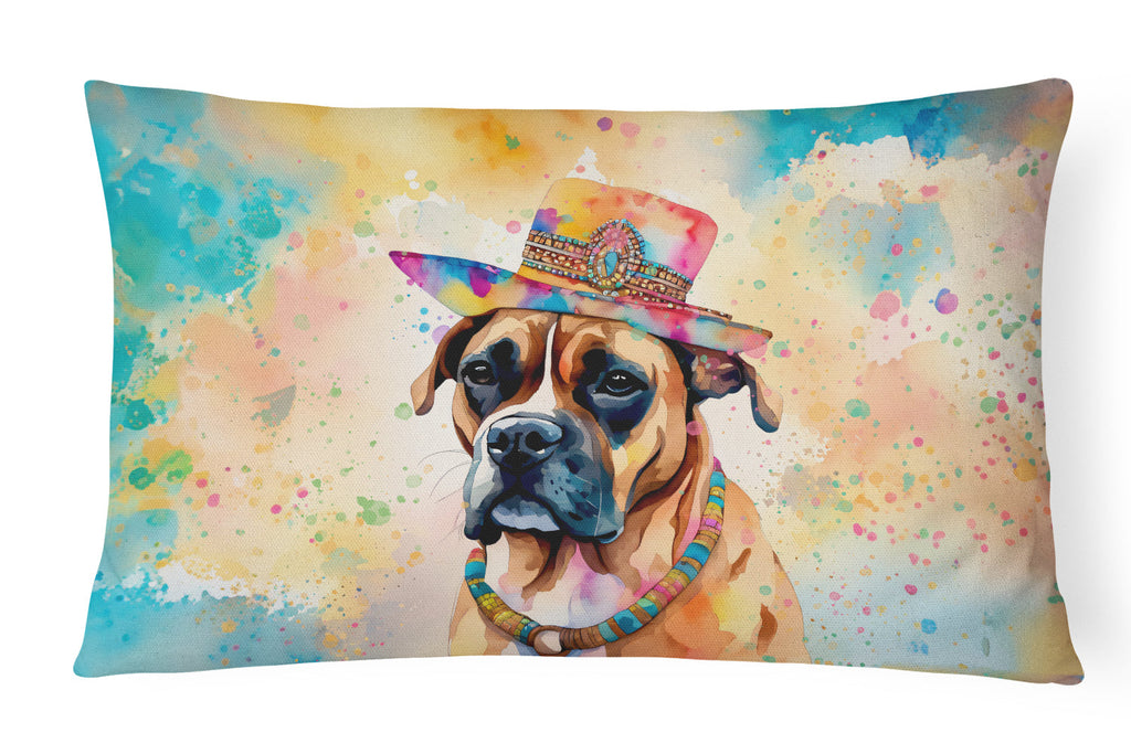 Boxer Hippie Dawg Decorative Throw Pillow 12x16 Indoor Outdoor Accent Cushion, Fabric Cover with Insert for Sofa, Bed, Porch & Living Room