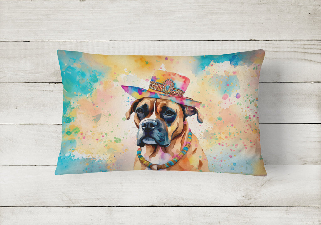 Boxer Hippie Dawg Decorative Throw Pillow 12x16 Indoor Outdoor Accent Cushion, Fabric Cover with Insert for Sofa, Bed, Porch & Living Room
